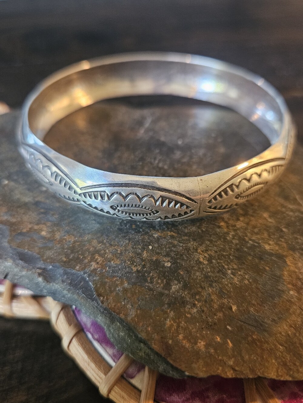 Sterling Silver Navajo  Engraved Women's Bangle Bracelet
